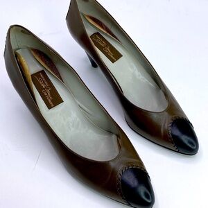 Sesto Meucci Womens 9M Heel Pumps Brown black Mixed Media Leathers Made In Italy